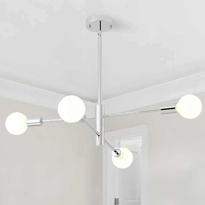 HHR Modern Sputnik Chandelier, Industrial 4-Light Chrome Ceiling Chandelier, Mid Century Light Fixture for Farmhouse Dining Room, Height Adjustable Chandeliers for Kitchen Island