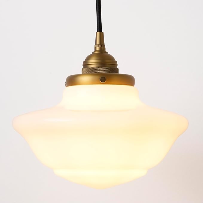 Modern Schoolhouse Ceiling Pendant Light with Milk White Glass Lampshade, Vintage Globe Hanging Ceiling Fixture Lamp for Kitchen Island Dining Room Hallway