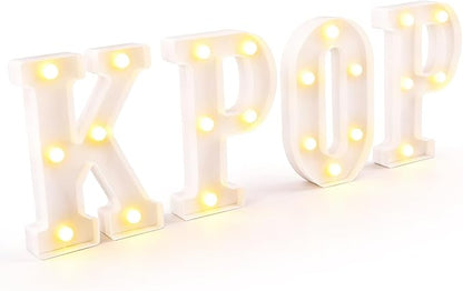 KPOP Light Up Letters Marquee Signs for Bedroom Decor, Battery Powered LED Alphabet Lamps for K-Pop Birthday Party Supplies, Concert Celebration Background & Fan Gift Room Accessories White