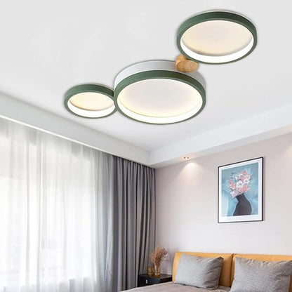 3-Lights LED Ceiling Light Fixture,22 Inch Modern Ceiling Lights Flush Mount Wooden 20W Dimmable Chandelier for Living Room Bedroom Kitchen,3000K/4000K/6000K Temperatures Selectable Green