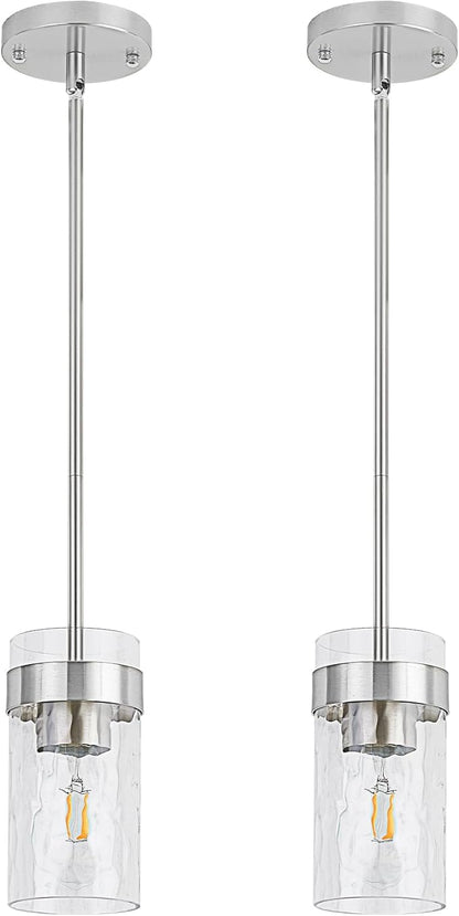 Water Ripple Glass Pendant Lights Kitchen Island Brushed Nickel Pendant Light Fixtures Adjustable Modern Mini Hanging Light for Sink Dining Room Foyer Entryway Bar, 2 Pack