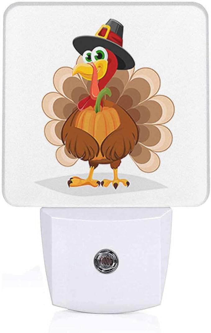 LED Night Light Plug into Wall with Dusk to Dawn Light Sensor White Energy Efficient Thanksgiving Day Turkey Nightlight for Bedroom Bathroom Hallway Living Room Kitchen