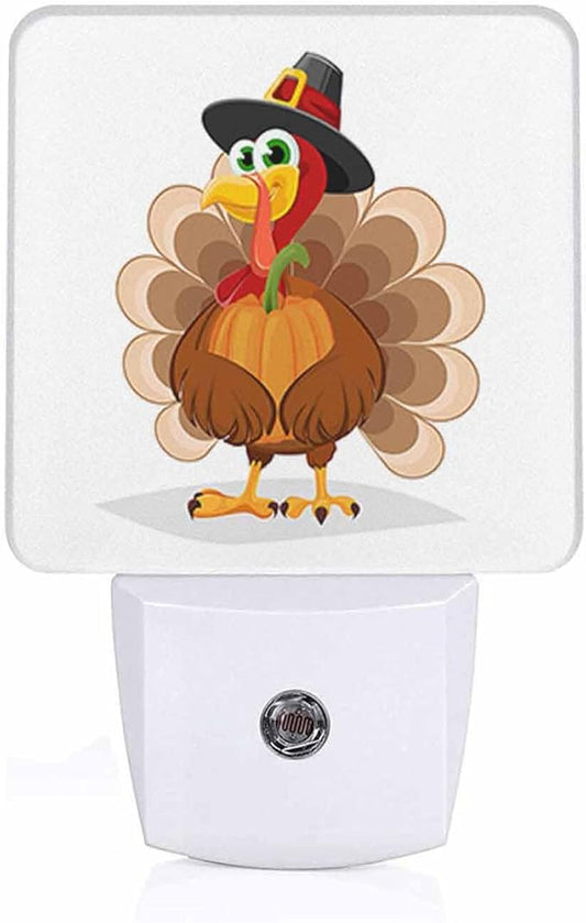 LED Night Light Plug into Wall with Dusk to Dawn Light Sensor White Energy Efficient Thanksgiving Day Turkey Nightlight for Bedroom Bathroom Hallway Living Room Kitchen