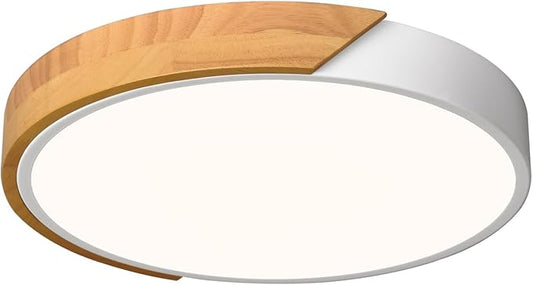 Modern LED Ceiling Light, Minimalist Wood Style Flush Mount Ceiling Light Fixture, Circle Lighting Lamp with Acrylic Lampshade for Bedroom Living Room Dining Room Laundry (White, 11.8'')