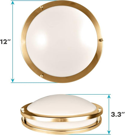 LUXRITE 12 Inch LED Flush Mount Ceiling Light, 5 Color Selectable 2700K | 3000K | 3500K | 4000K | 5000K, Dimmable Ceiling Light Fixture, 14W, 1120 Lumens, Energy Star, ETL Listed, Brushed Brass