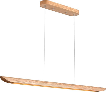 55" Wood Linear Pendant Light, Dimmable Kitchen Island Light with Remote, 40W LED Island Lights for Kitchen, Adjustable Linear Chandelier for Dinning Room Light Fixture, Bar, Pool Table Light Natural