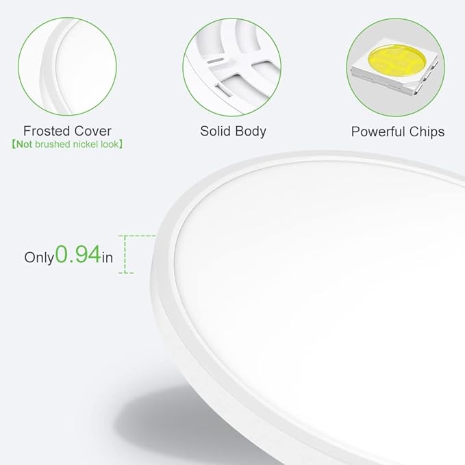 LightingWill 24 Inch LED Flush Mount Ceiling Light Fixture, 2800K Warm White, 5600LM, 45W, Flat Modern Round Lighting Fixture, 400W Equivalent White Ceiling Lamp for Kitchens, Bedrooms.etc.