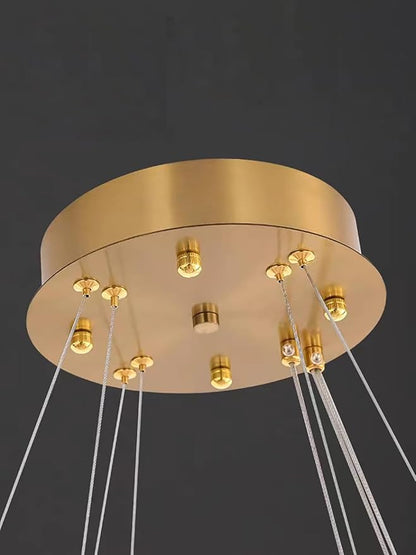 Gold Plated Crystal Chandelier for Living Room 2 Rings D20''+D28'' 120W Modern Gold Ceiling Lights for Dining Room, Hotel Dimmable 2700k 4500k 6000k