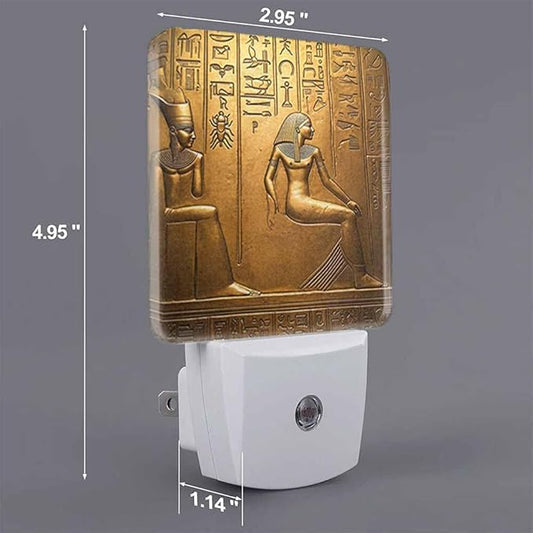 Egyptian Hieroglyphs Night Light Plug-into Wall Ancient Gold Art Nightlight Lamp with Dusk to Dawn Sensor, Led Lamp 0.5W Energy Efficient for Home Decor