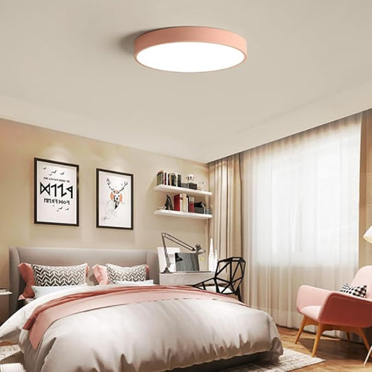 LED Ceiling Light Fixture,20 Inch Modern Round Recessed Ceiling Lights, Dimmable Light,Pink 36W Close to Ceiling Lighting Flush Mount Living Room Bedroom,3000K-6000K