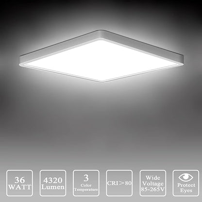 Flush Mount Ceiling Light - Switchable Color Temperature (3000K/4500K/6500K), 36W Square Ceiling Mount Light Fixture for Kitchen, Hallway, Bedroom, Living Room