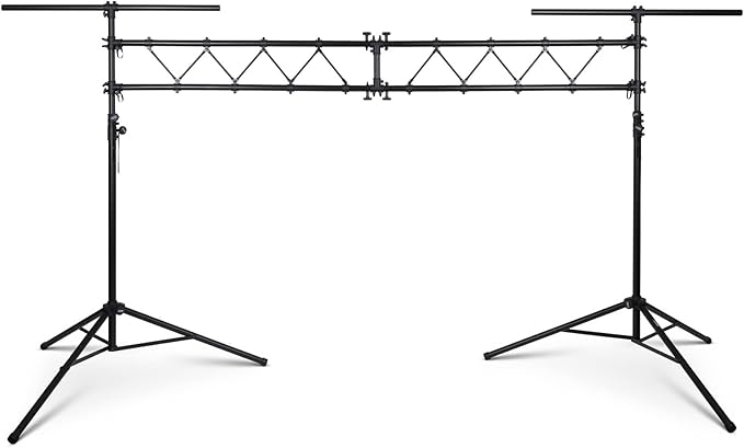On-Stage LS7730 Lighting Stand with Truss (Folding, Portable PAR Can and LED Light Rig for Theaters, Auditoriums, Concert Halls, Clubs, and Venues, Adjustable Height, Rubber Feet, Metal, Black)