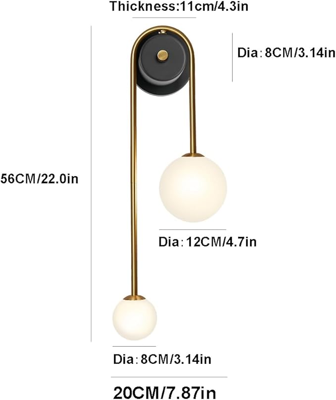 Modern Wall Sconce Set of 2 Mid Century Black Gold Wall Lamp with 2 Milk Glass Shade U-Shape Linear Wall Light for Bedside Dining Room Bathroom,Hard-Wired Install