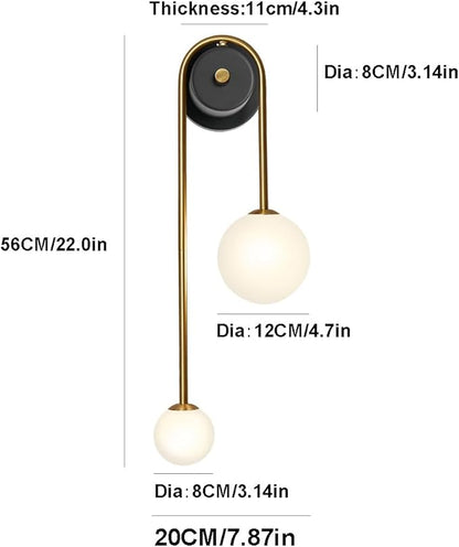 Modern Wall Sconce Set of 2 Mid Century Black Gold Wall Lamp with 2 Milk Glass Shade U-Shape Linear Wall Light for Bedside Dining Room Bathroom,Hard-Wired Install