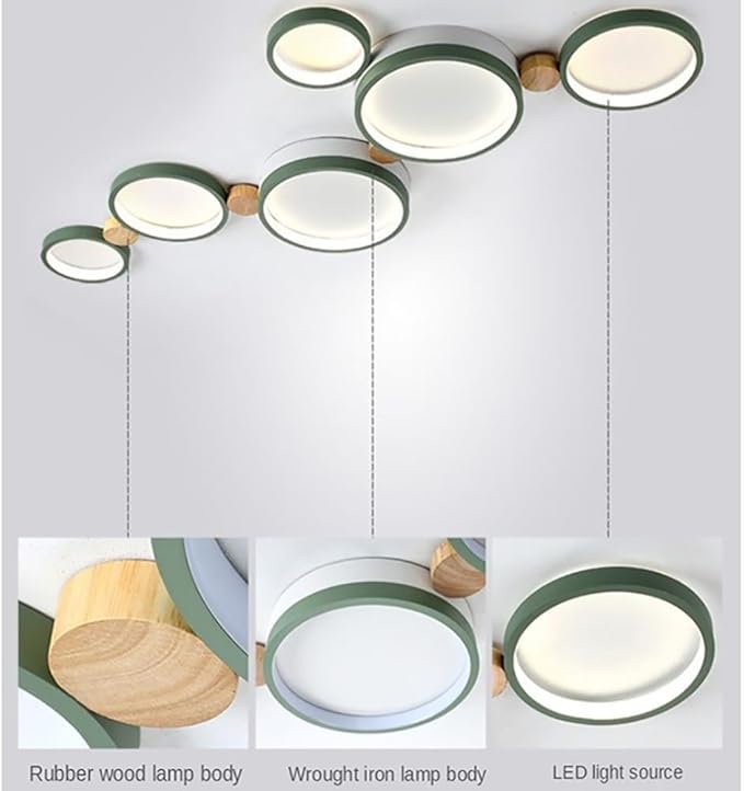 6-Lights LED Ceiling Light Fixture,42 Inch Modern Ceiling Lights Flush Mount Wooden 40W Dimmable Chandelier for Living Room Bedroom Kitchen,3000K/4000K/6000K Temperatures Selectable Green