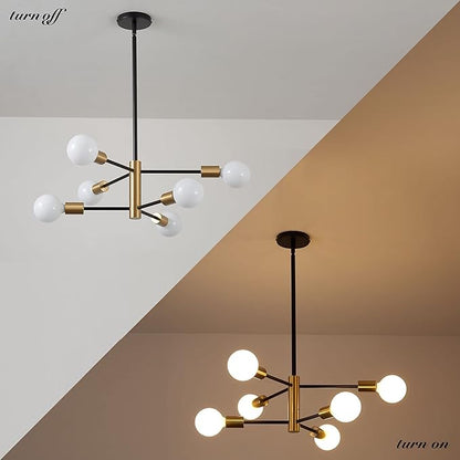 RUIYEY Modern Chandeliers for Dining Room, Black and Gold Chandelier Ceiling Light Fixture 6-Light Sputnik Chandeliers Mid Century Chandeliers for Living Room,Kitchen Island,Bedroom,Foyer