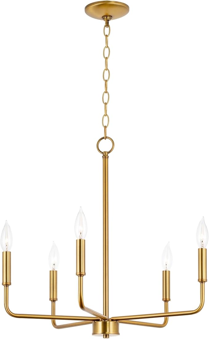 Kira Home Camille 22" Modern 5-Light Gold Chandelier, Minimalist Candle-Style Gold Hanging Fixture, Warm Brass Finish