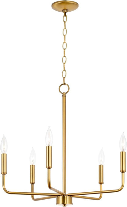 Kira Home Camille 22" Modern 5-Light Gold Chandelier, Minimalist Candle-Style Gold Hanging Fixture, Warm Brass Finish