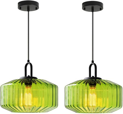 Green Glass Pendant Light Fixture Hand Blown Pendant Lights with Large Glass Globe Shade, Mid Century Modern Adjustable Ceiling Hanging Lighting for Dining Bedroom Table Kitchen Island