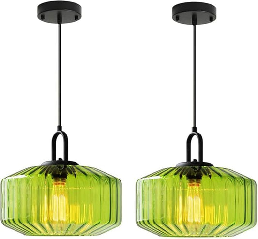 Green Glass Pendant Light Fixture Hand Blown Pendant Lights with Large Glass Globe Shade, Mid Century Modern Adjustable Ceiling Hanging Lighting for Dining Bedroom Table Kitchen Island