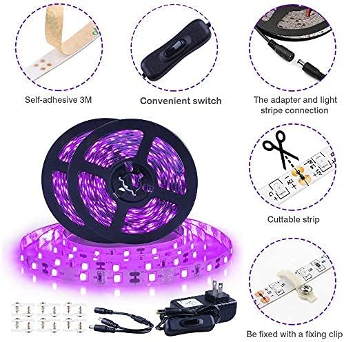 Ontesik Black Light Strip, 40ft/12m Flexible UV Black Light with LED kit, 720lamp Beads, 12V UV Light, Indoor Dance, Bedroom Decoration，Stage, Birthday, Wedding, Dark Party,not Waterproof