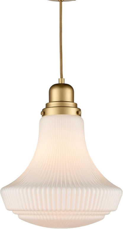 CLAXY Modern Gold Pendant Light Milk Glass Hanging Kitchen Pendant Light Fixture Dimmable- Adjustable Hanging Glass Pendant Lighting for Kitchen Dining Room Bedroom Restaurant