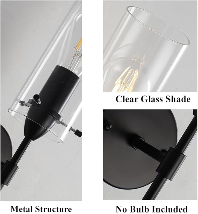 Black Wall Sconces 1-Light, Modern Wall Sconce with Clear Glass Shade, Hardwired Wall Mount Light Fixtures for Living Room Bathroom, Bedroom, Hallway