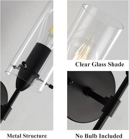 Black Wall Sconces 1-Light, Modern Wall Sconce with Clear Glass Shade, Hardwired Wall Mount Light Fixtures for Living Room Bathroom, Bedroom, Hallway