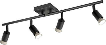 4-Light GU10 Track Lighting, Black Adjustable Ceiling Spot Light Kit, Industrial Flush Mount LED Track Light for Kitchen, Hallway, Living Room