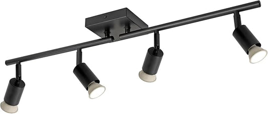 4-Light GU10 Track Lighting, Black Adjustable Ceiling Spot Light Kit, Industrial Flush Mount LED Track Light for Kitchen, Hallway, Living Room