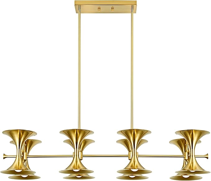 Brass Gold Chandeliers, 16-Light Modern Metal Industrial Dining Room Light Fixture,Farmhouse Chandelier Lighting for Bedroom Living Room Hallway