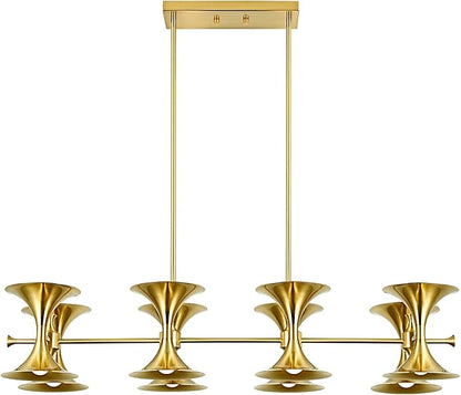 Brass Gold Chandeliers, 16-Light Modern Metal Industrial Dining Room Light Fixture,Farmhouse Chandelier Lighting for Bedroom Living Room Hallway