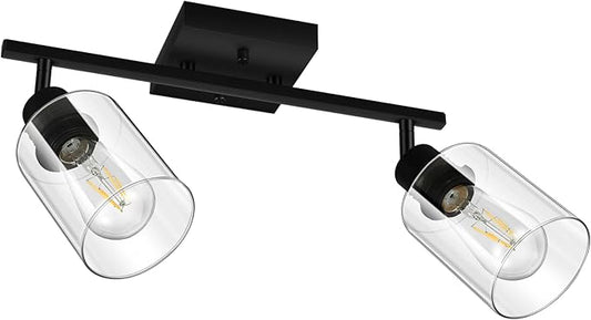BoostArea LED 2 Light Track Lighting Kit, 2 Way Ceiling Spot Lighting with Glass Lampshade, Flexibly Rotatable Light Head for Kitchen, Living Room, Bedroom, Bulb Not Included