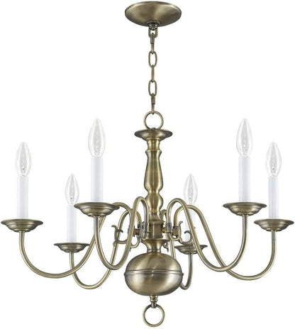 Livex Lighting 5006-04 Williamsburgh 6 Light Black Chandelier, Black/Antique Brass