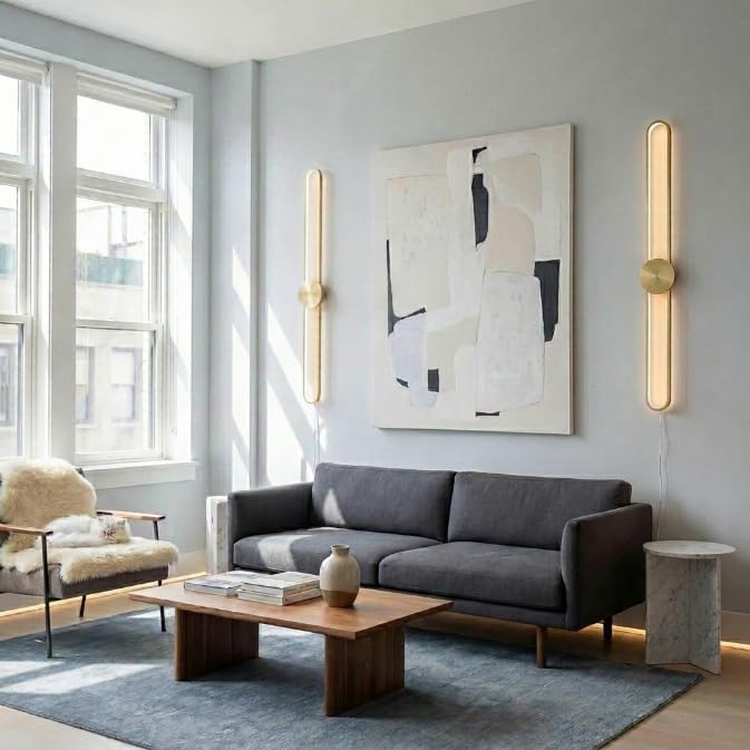Modern Wall Sconce Dimmable 3000K/4000K/6000K LED Wall Light Fixture, Hardwired Wall Lamp for Living Room, Dining Room, Bedroom, Hallway, Lobby, Entryway (Brushed Gold, 43.3inch/H110cm)