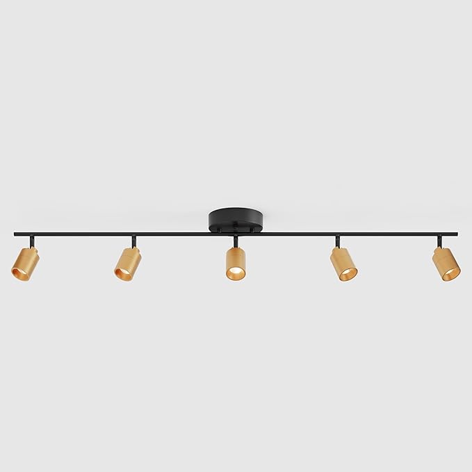 Shura Black & Brass 5-Light Track Light with Adjustable Heads, Integrated LED Bulbs, 4 ft. Track Lighting Kit Ceiling Light, 3000k, 2450 Lumens