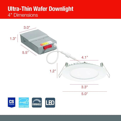Juno WF4 SWW5 90CRI ORB M6 Round LED Wafer Downlight, 120 Volts, Switchable Color Temperature 2700K/3000K/3500K/4000K/5000K, Triac Dimming, 4-Inch Ultra Thin Trim, Oil Rubbed Bronze