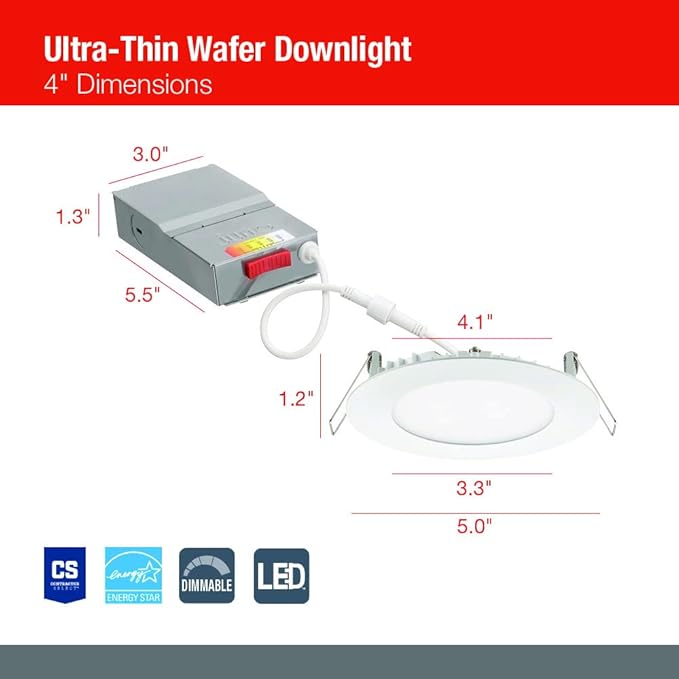 Juno WF4 SWW5 90CRI BN M6 Round LED Wafer Downlight, 120 Volts, Switchable Color Temperature 2700K/3000K/3500K/4000K/5000K, Triac Dimming, 4-Inch Ultra Thin Trim, Brushed Nickel