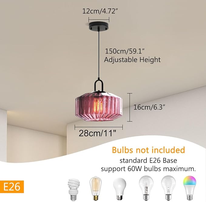 Mid Century Modern Pendant Light fixtures Glass Globe Pendant Lights with Hand Blown Purple Glass Shade Vintage Hanging Pendant Light for Dining Room Some Room Ceiling Hanging Light