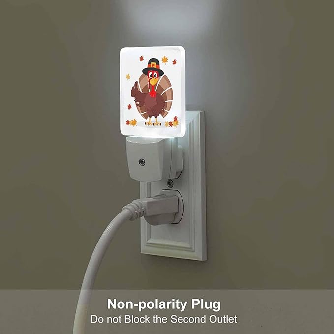 LED Night Light Plug into Wall with Dusk to Dawn Light Sensor White Energy Efficient Thanksgiving Day Turkey in Hat Nightlight for Bedroom Bathroom Hallway Living Room Kitchen