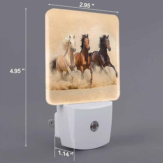 Three Horses Night Light Plug-into Wall Horses Running in The Desert Nightlight Lamp with Dusk to Dawn Sensor, Led Lamp 0.5W Energy Efficient for Home Decor