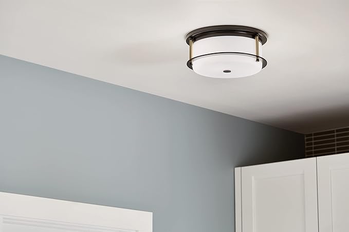 Kichler Brit 52595BKCPZ Flush Mount 2-Light 12˝ with Satin Etched Cased Opal Glass in Black and Champagne Bronze