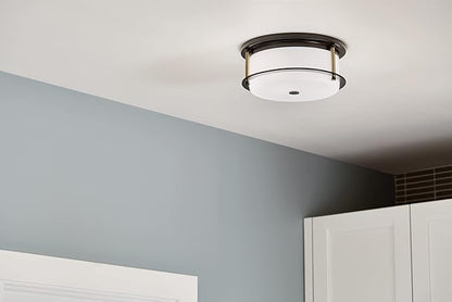 Kichler Brit 52595BKCPZ Flush Mount 2-Light 12˝ with Satin Etched Cased Opal Glass in Black and Champagne Bronze