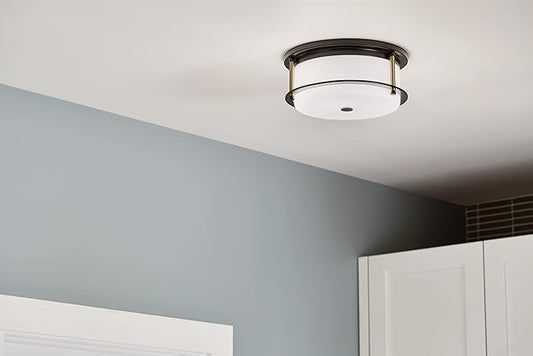 Kichler Brit 52595BKCPZ Flush Mount 2-Light 12˝ with Satin Etched Cased Opal Glass in Black and Champagne Bronze