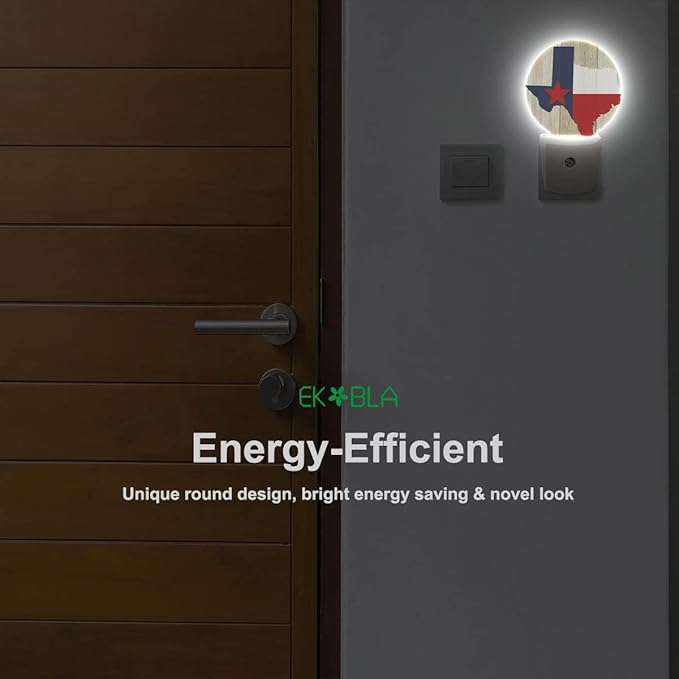 EKOBLA Texas Flag Plug-in Night Light, Texas State Rustic LED Nightlight with Dusk to Dawn Sensor, 0.5W