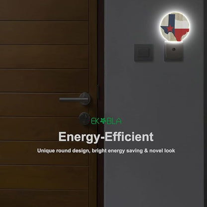 EKOBLA Texas Flag Plug-in Night Light, Texas State Rustic LED Nightlight with Dusk to Dawn Sensor, 0.5W