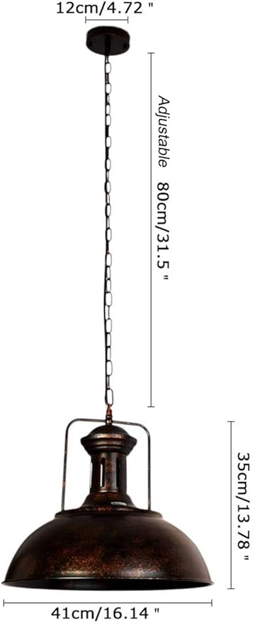 Industrial Dome Pendant Light Fixture, Farmhouse Barn Hanging Ceiling Lighting for Kitchen Island, Dining Room, Rustic Bronze Metal