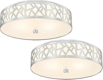 2-Light Flush Mount Ceiling Light,12 inch Modern Close to Ceiling Light Fixture with Brushed Nickel Metal and Frosted Glass Shade for Hallway, Kitchen, Bedroom(2 PK)