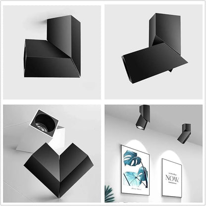 LED Indoor Ceiling Spotlight 360°Adjustable Wall Light - Art DIY Spotlights -12W Cool White Light 6000K Ceiling Downlight -Surface Mounted COB Lighting Swivel lamp (Black-6000K)