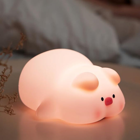 Cute Pig Night Light, 3 Level Dimmable Nursery Nightlight, Kawaii Lamps Squishy Silicone Rechargeable Touch Lamp, Best Gift for Kids Adults Room Decor